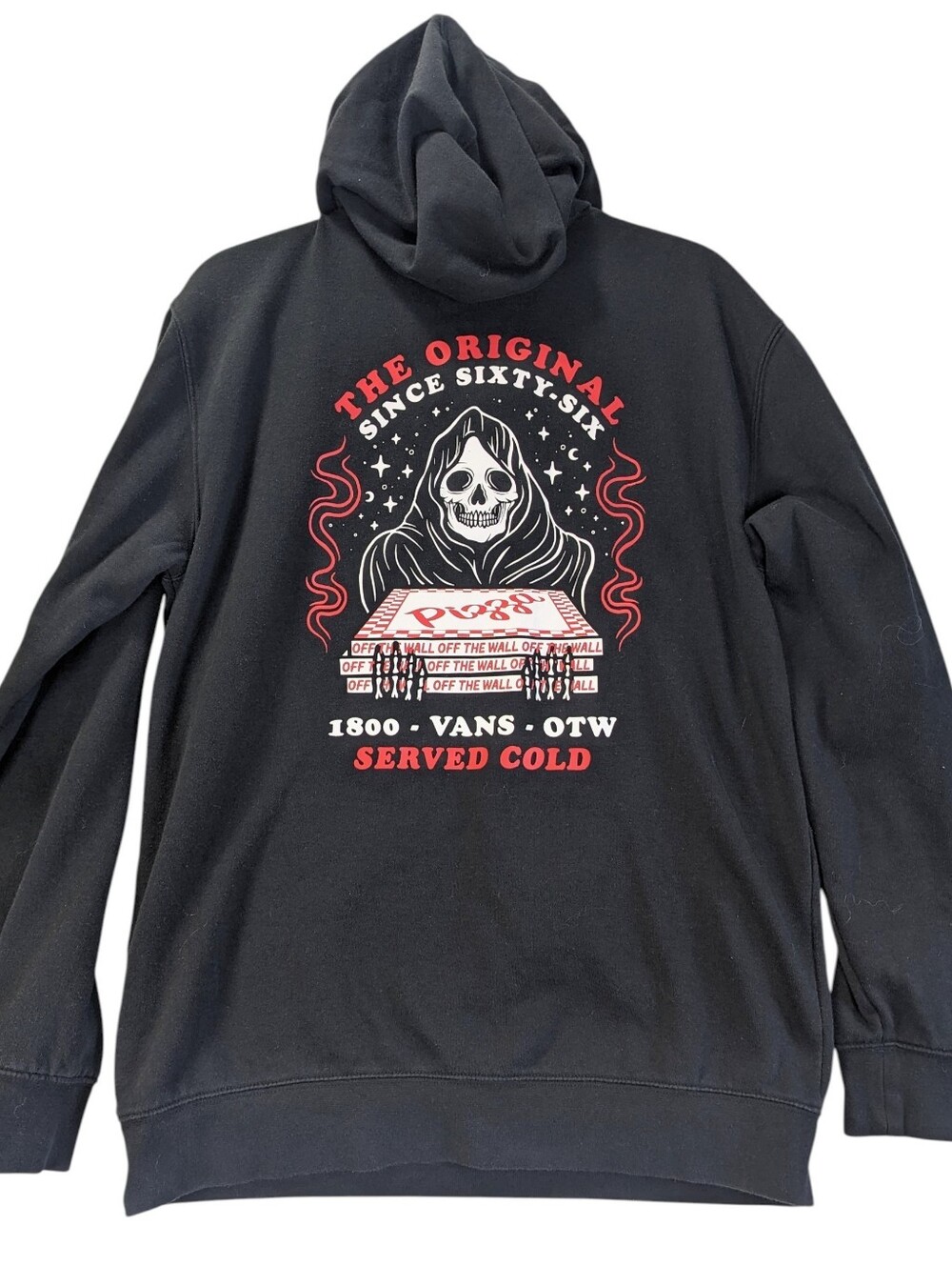 Vans Black Hoodie with Red and White 'Served Cold' Graphic Size M